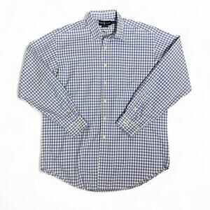 Ralph Lauren Blue White Checkered Long Sleeve Button up Shirt Pink Logo Large